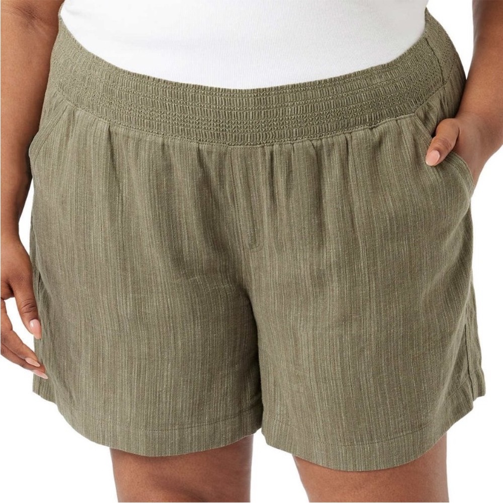 BRIGGS Linen Blend Shorts Womens Green Comfort Waistband - Picture 4 of 5
